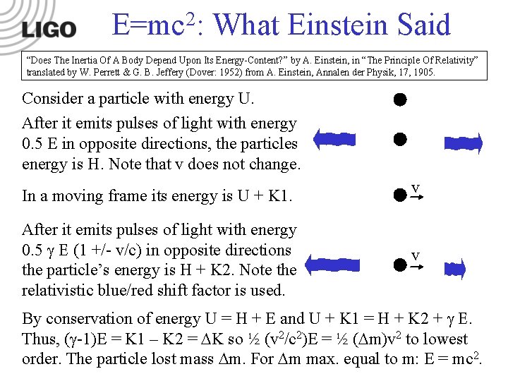 E=mc 2: What Einstein Said “Does The Inertia Of A Body Depend Upon Its