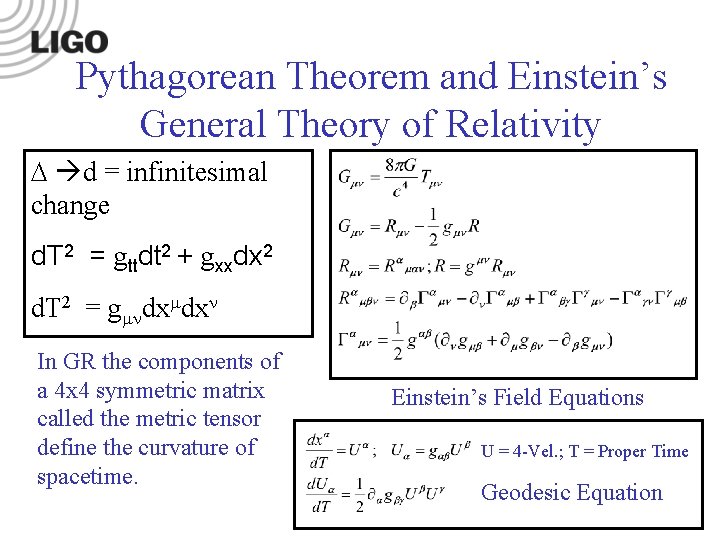 Pythagorean Theorem and Einstein’s General Theory of Relativity d = infinitesimal change d. T