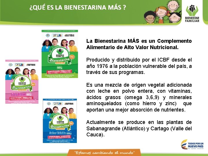 ¿QUÉ ES LA BIENESTARINA MÁS ? La Bienestarina MÁS es un Complemento Alimentario de