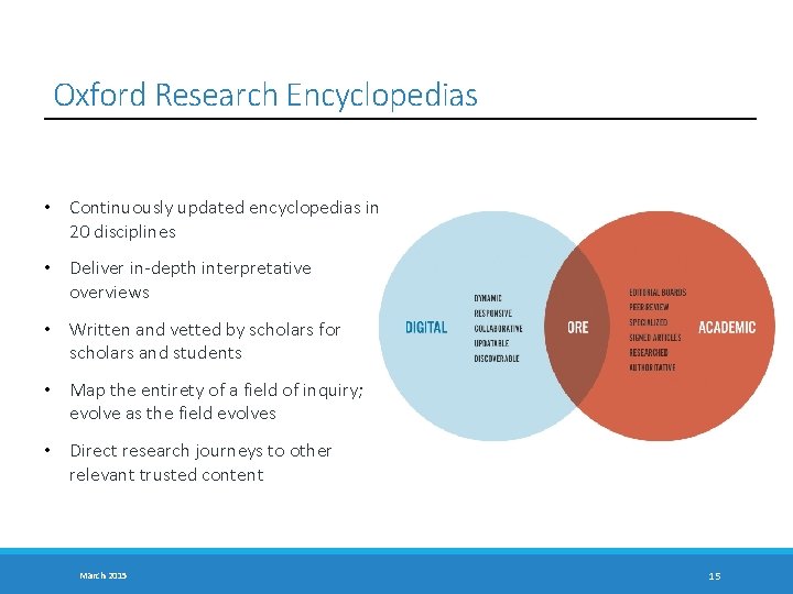 Oxford Research Encyclopedias • Continuously updated encyclopedias in 20 disciplines • Deliver in-depth interpretative
