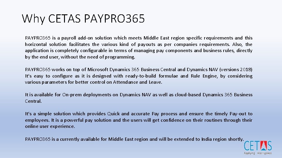 Why CETAS PAYPRO 365 is a payroll add-on solution which meets Middle East region