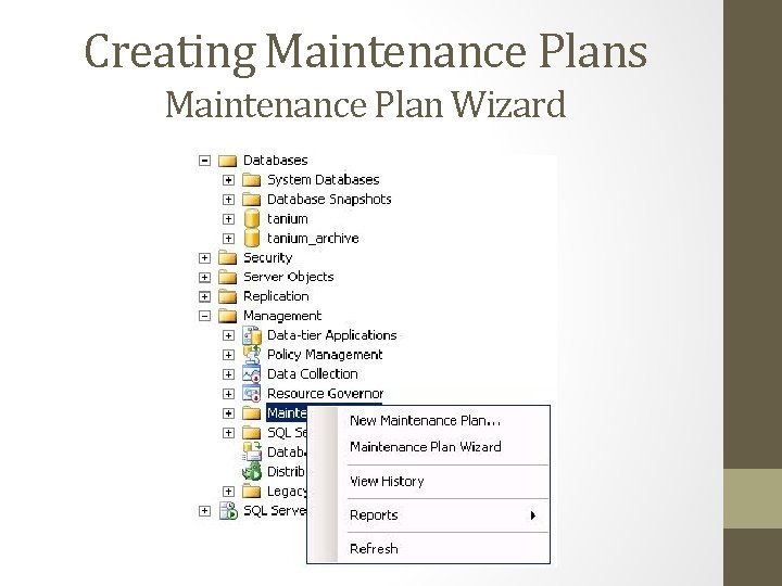 Creating Maintenance Plans Maintenance Plan Wizard 