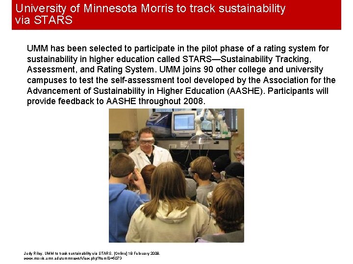 University of Minnesota Morris to track sustainability via STARS UMM has been selected to