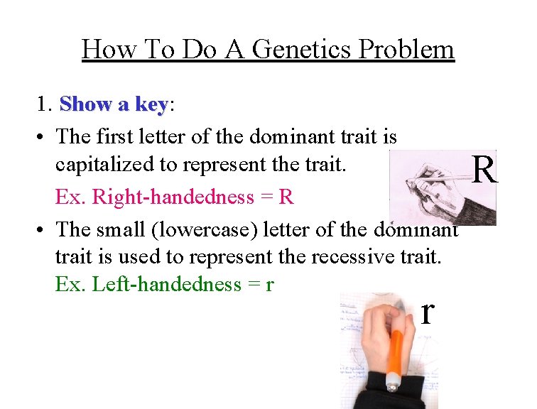 How To Do A Genetics Problem 1. Show a key: key • The first