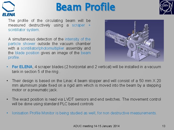 Beam Profile The profile of the circulating beam will be measured destructively using a