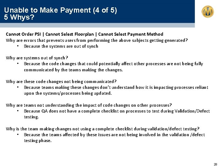 Unable to Make Payment (4 of 5) 5 Whys? Cannot Order PSI | Cannot