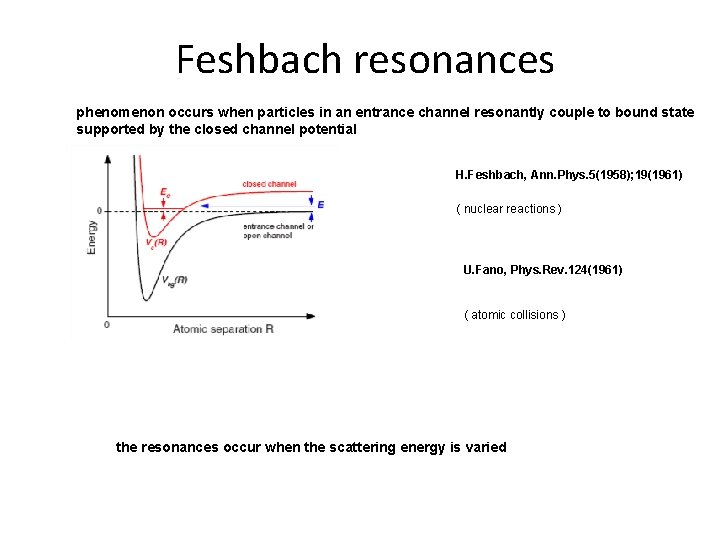 Feshbach resonances phenomenon occurs when particles in an entrance channel resonantly couple to bound