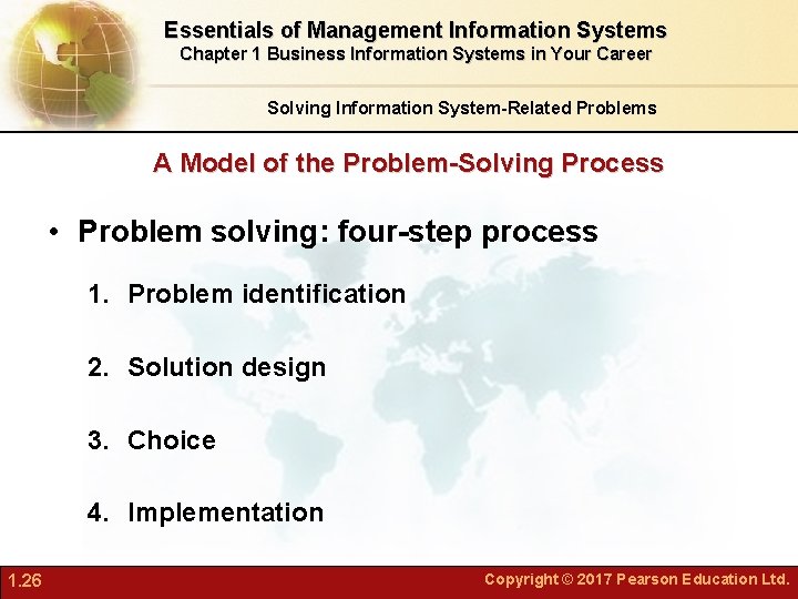 Essentials of Management Information Systems Chapter 1 Business Information Systems in Your Career Solving