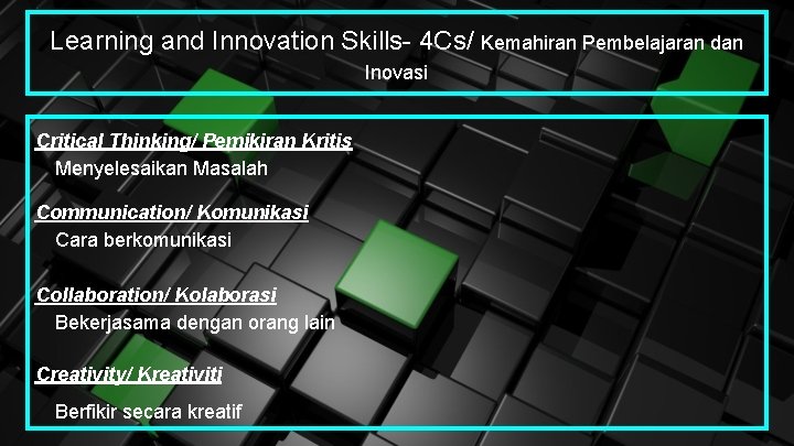 Learning and Innovation Skills- 4 Cs/ Kemahiran Pembelajaran dan Inovasi Critical Thinking/ Pemikiran Kritis