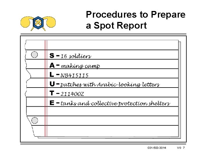 Procedures to Prepare a Spot Report 031 -503 -3014 VG 7 