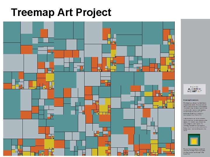 Treemap Art Project Aesthetics • Layout (slice-and-dice, squarified, ordered, strip), • Color palette (muted,