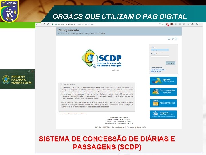 ÓRGÃOS QUE UTILIZAM O PAG DIGITAL ECCD 2008 SISTEMA DE CONCESSÃO DE DIÁRIAS E