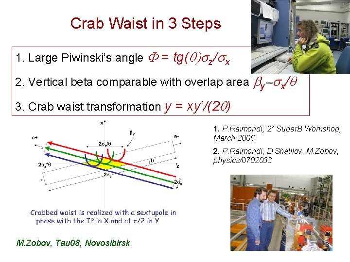 Crab Waist in 3 Steps 1. Large Piwinski’s angle F = tg(q)sz/sx 2. Vertical