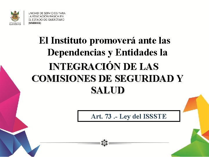  El Instituto promoverá ante las Dependencias y Entidades la INTEGRACIÓN DE LAS COMISIONES