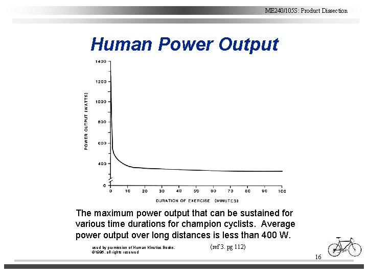 ME 240/105 S: Product Dissection Human Power Output The maximum power output that can