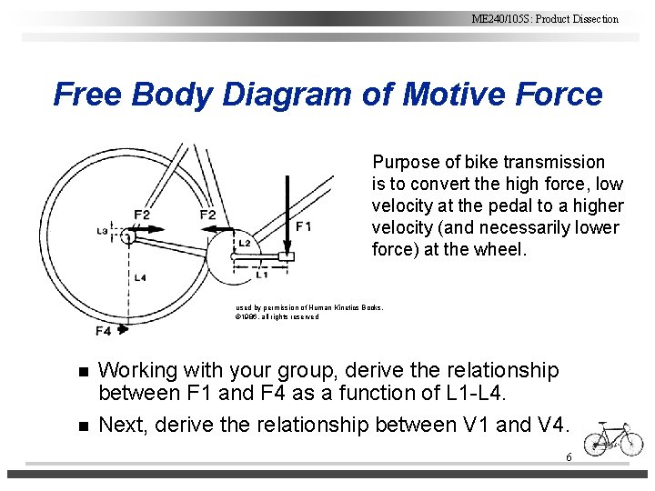 ME 240/105 S: Product Dissection Free Body Diagram of Motive Force Purpose of bike