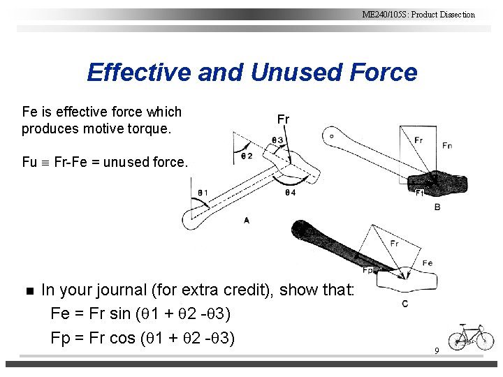 ME 240/105 S: Product Dissection Effective and Unused Force Fe is effective force which