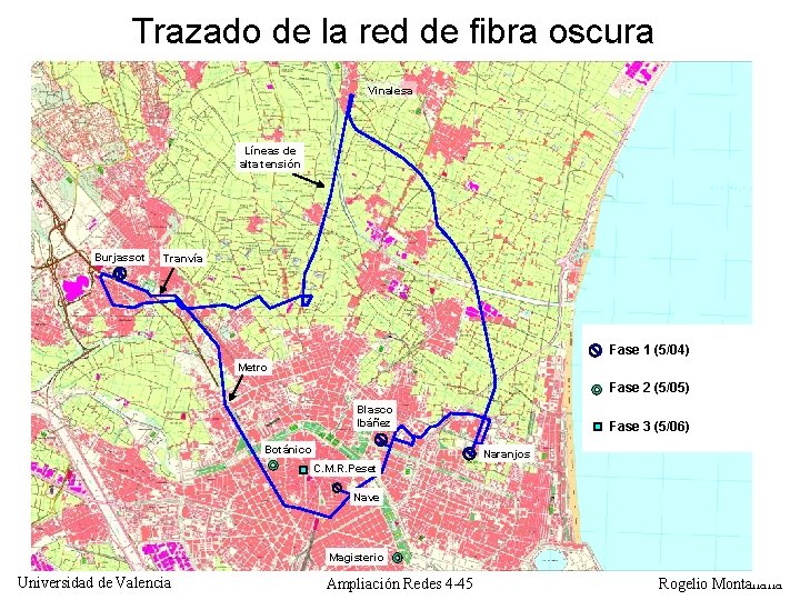 Trazado de la red de fibra oscura Vinalesa Líneas de alta tensión Burjassot Tranvía