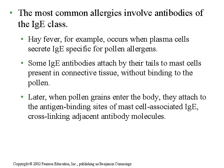  • The most common allergies involve antibodies of the Ig. E class. •