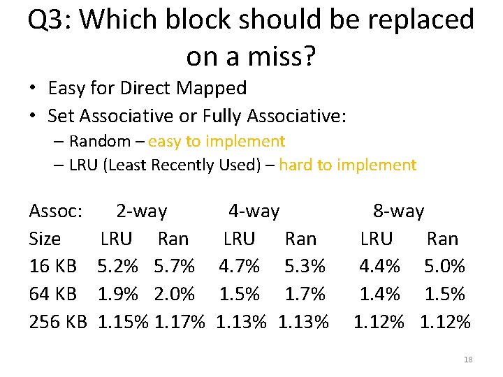 Q 3: Which block should be replaced on a miss? • Easy for Direct