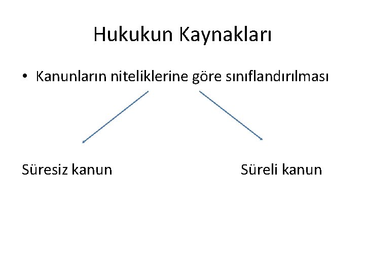 Hukukun Kaynakları • Kanunların niteliklerine göre sınıflandırılması Süresiz kanun Süreli kanun 