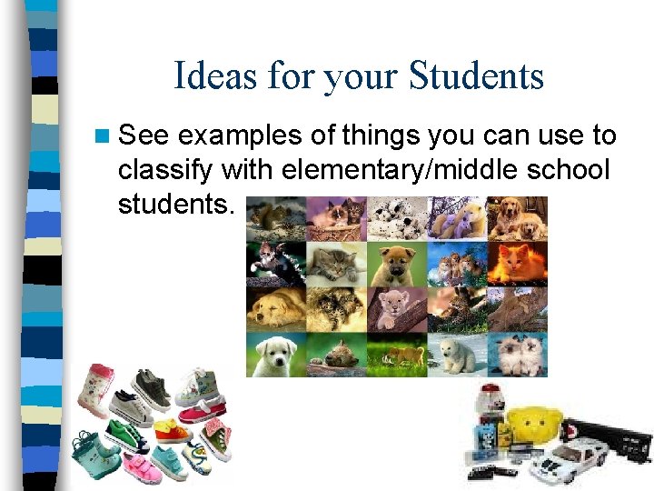 Ideas for your Students n See examples of things you can use to classify