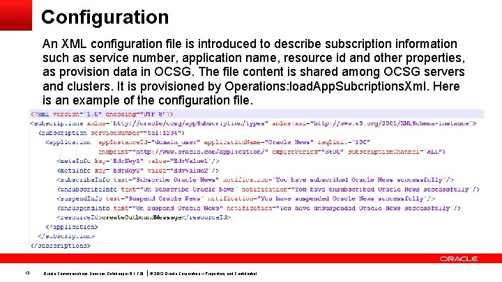 Configuration An XML configuration file is introduced to describe subscription information such as service