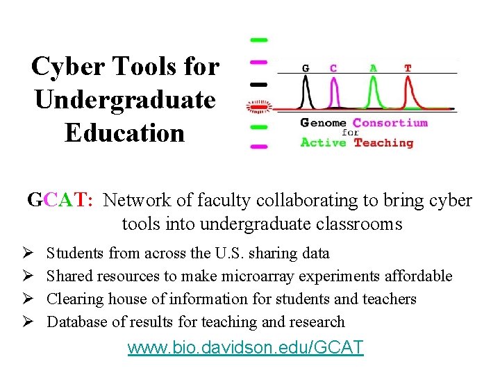 Cyber Tools for Undergraduate Education GCAT: Network of faculty collaborating to bring cyber tools Cyber Tools for Undergraduate Education GCAT: Network of faculty collaborating to bring cyber tools