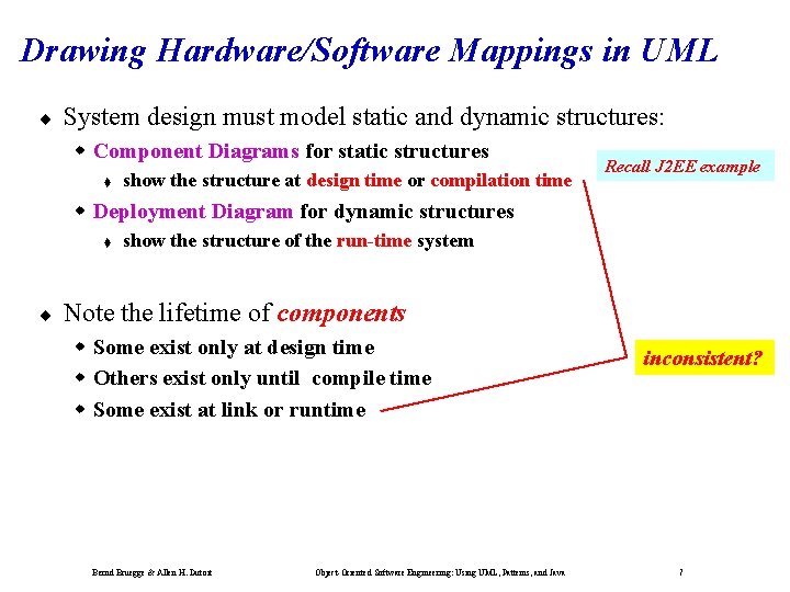 Drawing Hardware/Software Mappings in UML ¨ System design must model static and dynamic structures: