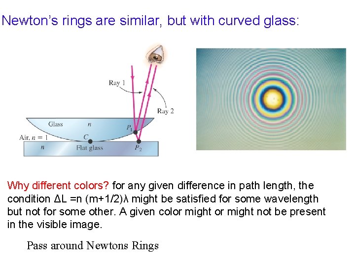 Newton’s rings are similar, but with curved glass: Why different colors? for any given