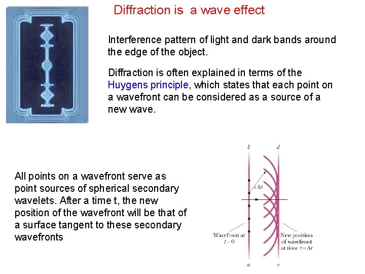 Diffraction is a wave effect Interference pattern of light and dark bands around the