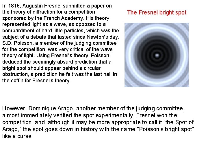 In 1818, Augustin Fresnel submitted a paper on theory of diffraction for a competition