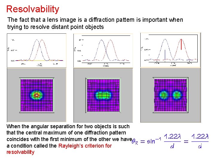 Resolvability The fact that a lens image is a diffraction pattern is important when