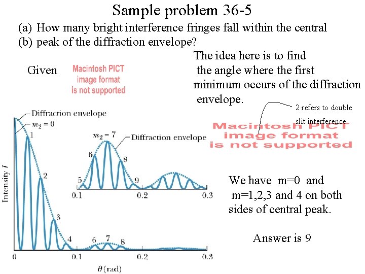 Sample problem 36 -5 (a) How many bright interference fringes fall within the central