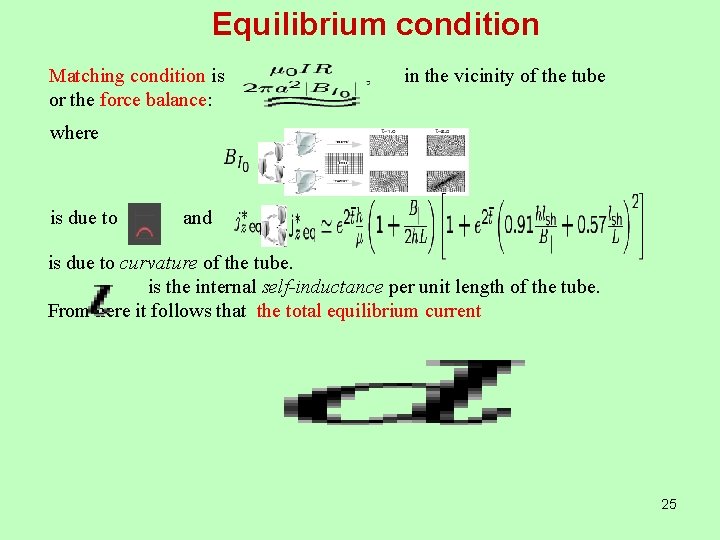 Equilibrium condition Matching condition is in the vicinity of the tube or the force