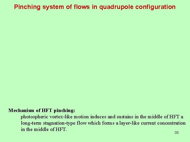 Pinching system of flows in quadrupole configuration Mechanism of HFT pinching: photospheric vortex-like motion