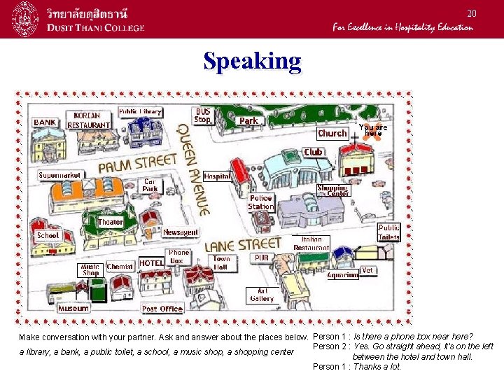 20 Speaking Make conversation with your partner. Ask and answer about the places below.