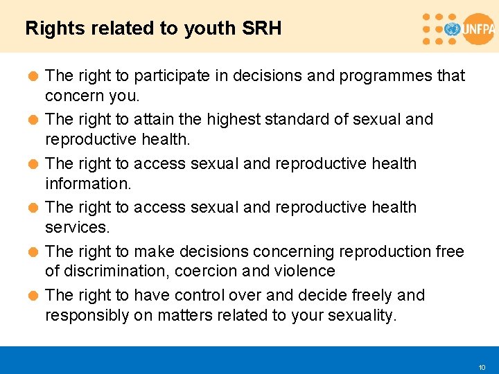 Rights related to youth SRH = The right to participate in decisions and programmes