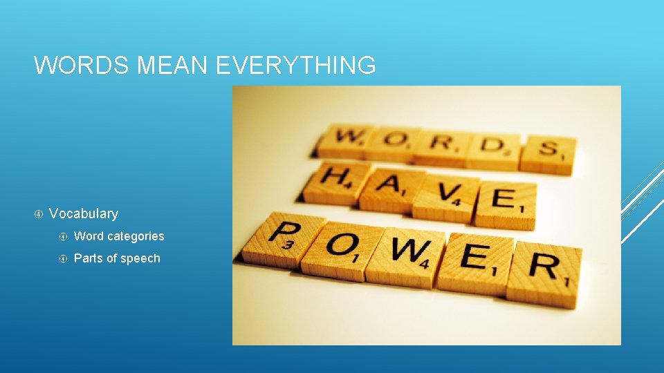 WORDS MEAN EVERYTHING Vocabulary Word categories Parts of speech 