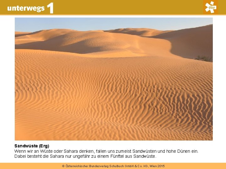 Sandwüste (Erg) Wenn wir an Wüste oder Sahara denken, fallen uns zumeist Sandwüsten und