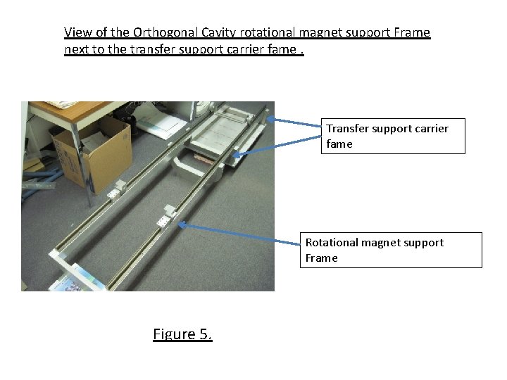 View of the Orthogonal Cavity rotational magnet support Frame next to the transfer support View of the Orthogonal Cavity rotational magnet support Frame next to the transfer support