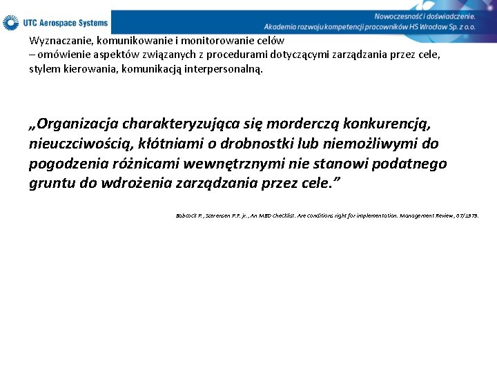 Wyznaczanie, komunikowanie i monitorowanie celów – omówienie aspektów związanych z procedurami dotyczącymi zarządzania przez