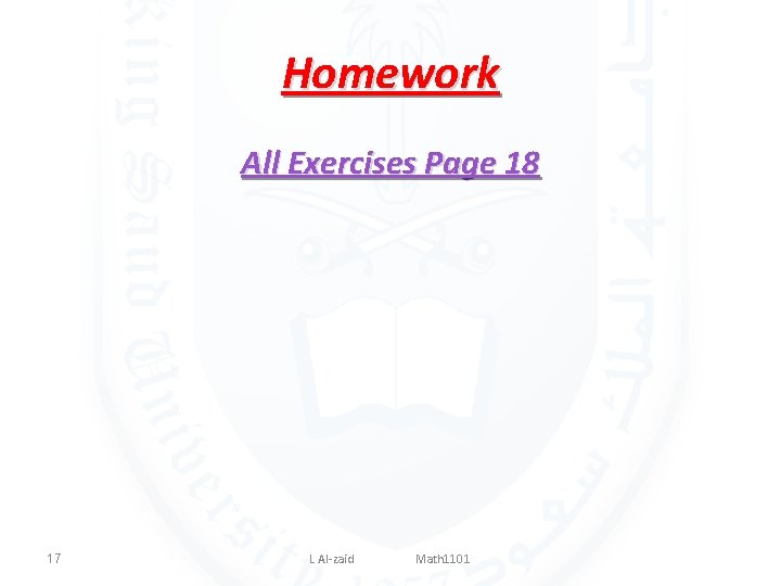 Homework All Exercises Page 18 17 L Al-zaid Math 1101 