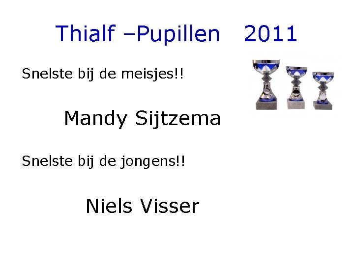 Thialf –Pupillen Snelste bij de meisjes!! Mandy Sijtzema Snelste bij de jongens!! Niels Visser