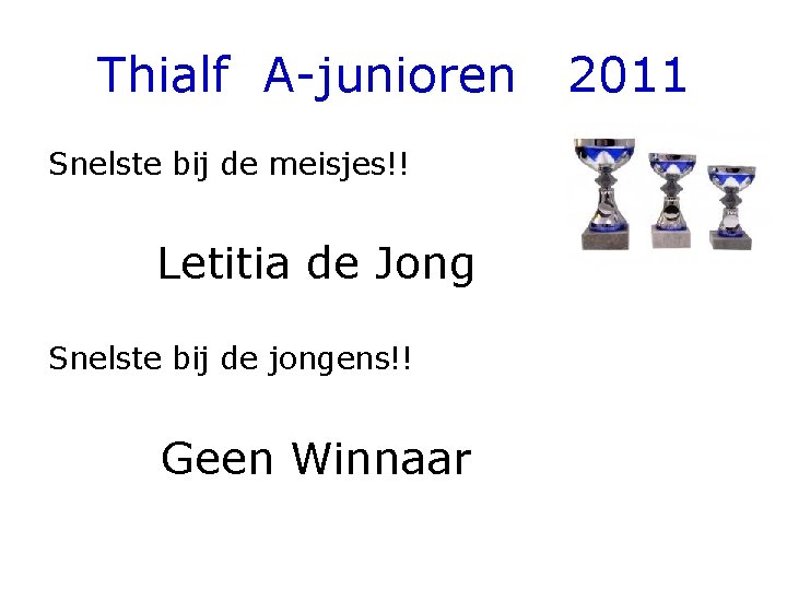 Thialf A-junioren Snelste bij de meisjes!! Letitia de Jong Snelste bij de jongens!! Geen