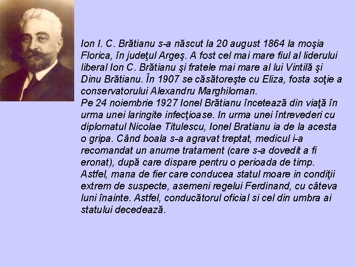 Ion I. C. Brătianu s-a născut la 20 august 1864 la moşia Florica, în