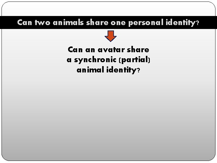 Can two animals share one personal identity? Can an avatar share a synchronic (partial)