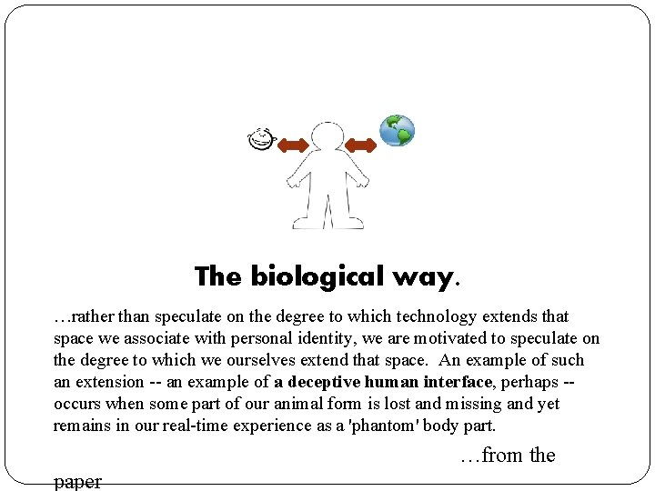 The biological way. …rather than speculate on the degree to which technology extends that