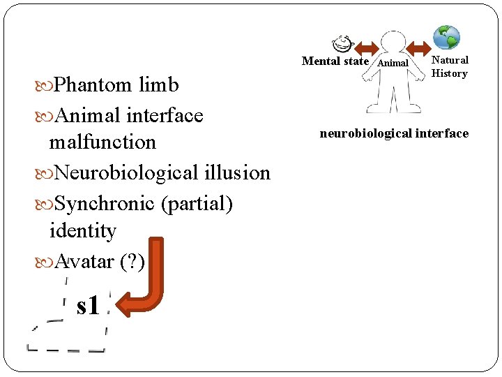 Mental state Phantom limb t 1 s 1 Animal interface malfunction Neurobiological illusion Synchronic