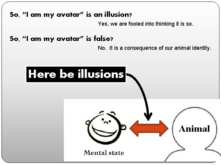 So, “I am my avatar” is an illusion? Yes, we are fooled into thinking